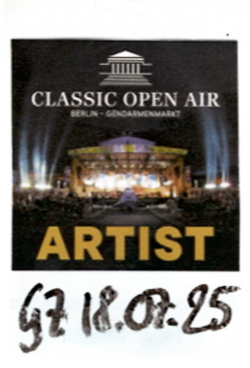 Classic Open Air Berlin Gendarmenmarkt event pass with stage and crowd image, labeled 'ARTIST' and handwritten date 18.07.25.