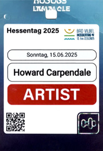 Event badge for Hessentag 2025 in Bad Vilbel, dated Sunday 15.06.2025, with the name Howard Carpendale and the label ARTIST in red.